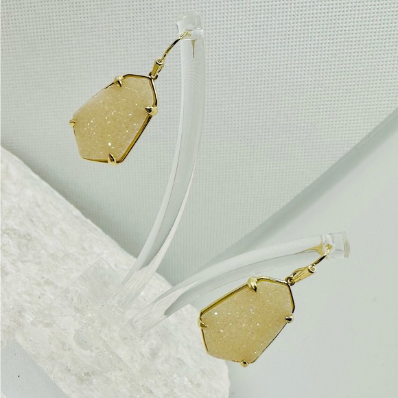 NEW! Kendra Scott Iridescent Drusy Alexandria Gold Drop Earrings - Picture 11 of 15